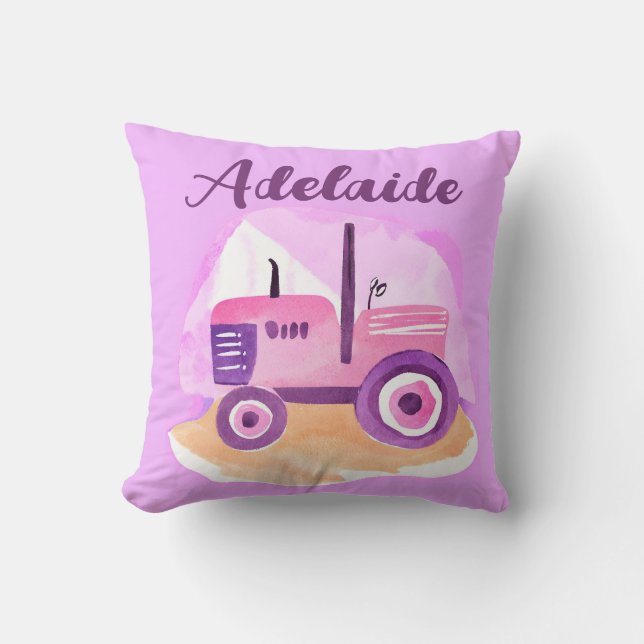 Personlig rosa och lila traktor kudde  (Framsida)