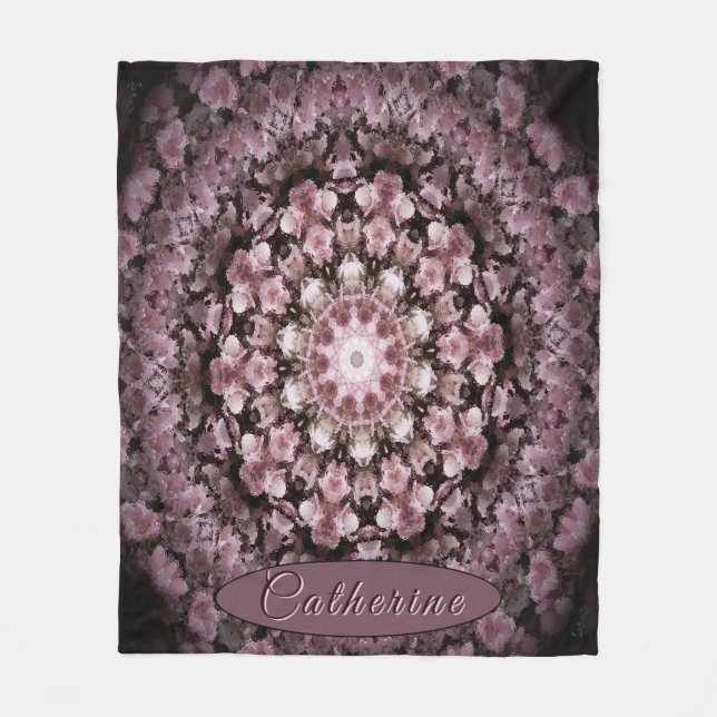 Personlig Rosa och svart Blommigt Glass Mandala Fleecefilt (Framsidan)
