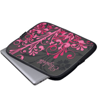 Personlig Rosa och svart Blommigten Laptop sleeve