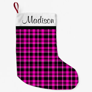 Personlig Rosa och svart Pput Tartan Liten Julstrumpa