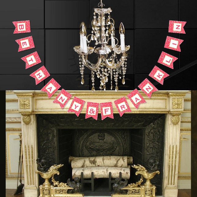 Personlig Rosa och vit dot Guld Trim Bröllop Vimplar (Skapare uppladdad)