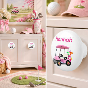 Personlig rosa och vit golftrolley för flickor knopp