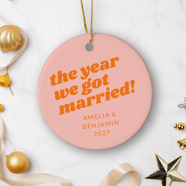 Personlig Rosa Orange Första jul Gift med  Julgransprydnad Keramik (Skapare uppladdad)
