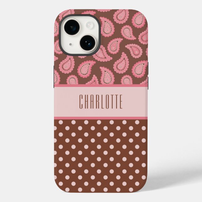 Personlig Rosa Paisley & Polka dots Phone Case (Baksida)