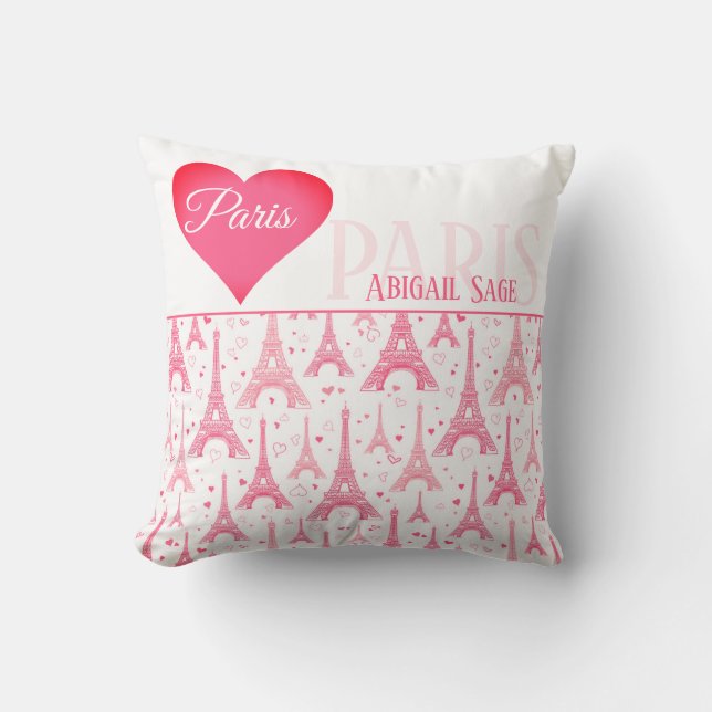 Personlig Rosa Paris Heart Eiffel Torn Chic Kudde (Framsida)