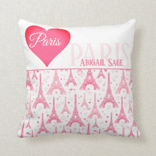 Personlig Rosa Paris Heart Eiffel Torn Chic Kudde