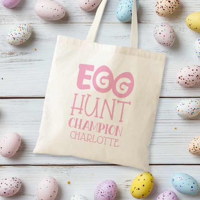 Personlig Rosa Påskägg Hunt Champion Tygkasse (Personalized Pink Easter Egg Hunt Champion Tote Bag)
