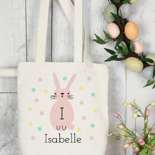 Personlig Rosa Påskhare Polka dots Tote Bag Tygkasse