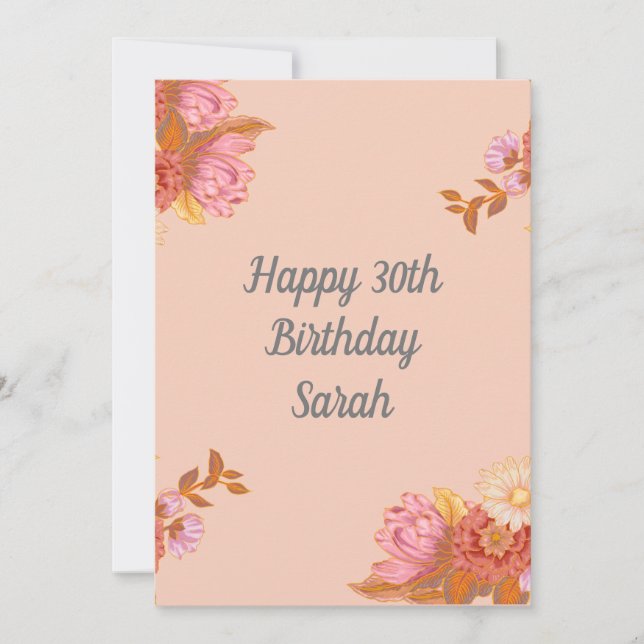 Personlig Rosa Peach Blommigt Birgday Card (Framsida)
