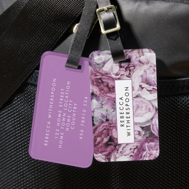 Personlig Rosa Peonyrosor Blommig Bagagebricka (Peony Pink Roses Floral Flower Personalised Luggage Tag)