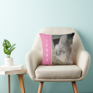 Personlig Rosa Pet Rabbit Photo and Namn Throw Kudde