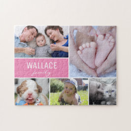 Personlig Rosa Photo Collage Family Pussel