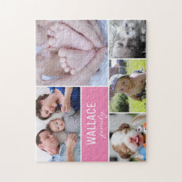 Personlig Rosa Photo Collage Family Pussel