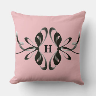 Personlig Rosa Pillow med Black Bow Monogram Kudde