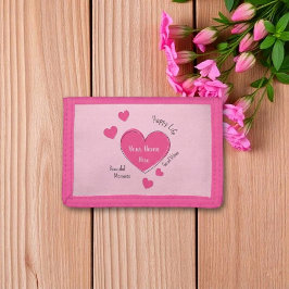 Personlig rosa plånbok med hjärtdesign