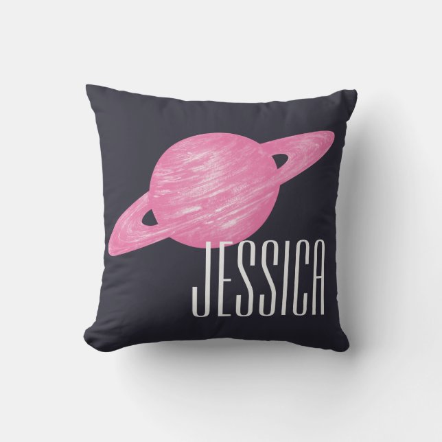 Personlig Rosa Planet Hand Drawn Saturnavy Kudde (Framsida)