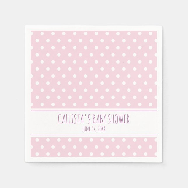 Personlig Rosa Polka Dot Baby Shower Pappersservett (Framsidan)