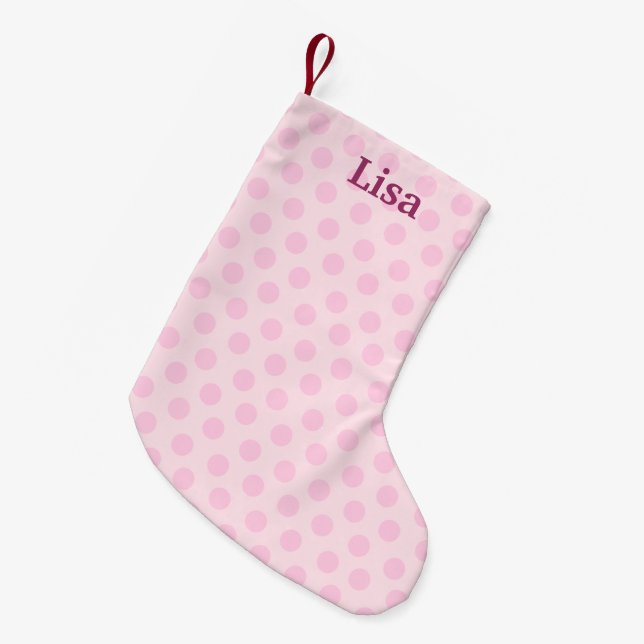 Personlig Rosa Polka dots julklapp Liten Julstrumpa (Framsidan (Hängande))