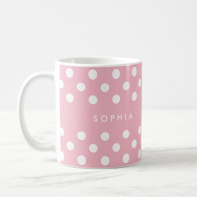 Personlig Rosa Polka dots Kaffemugg (Vänster)