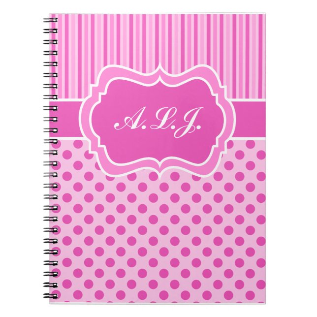 Personlig Rosa, Polka dots, vit stripe Anteckningsbok (Framsidan)