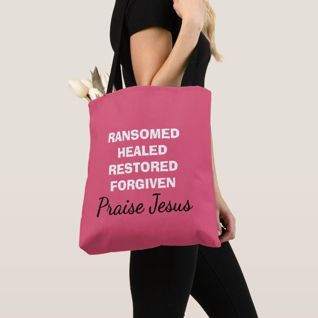 Personlig rosa PRAISE JESUS kristen Tygkasse (Närbild)