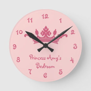 Personlig Rosa Princess Girl Girl's Bedroom Rund Klocka