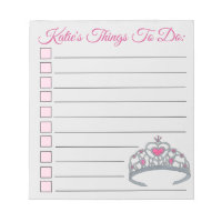 Personlig Rosa Princess Tiara Sak to Do List