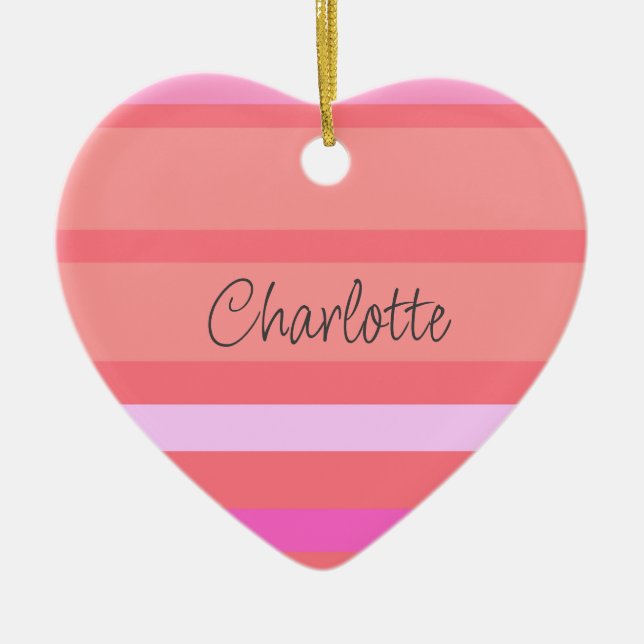 Personlig Rosa Rand Heart Julgransprydnad Keramik (Framsidan)