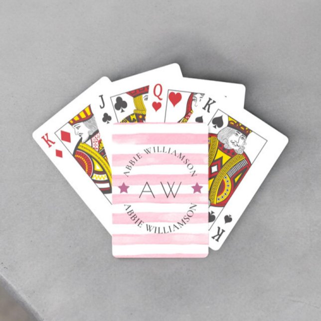 personlig rosa rand snyggt monogram casinokort (fun playing  personalized cards ideaa for family games night )