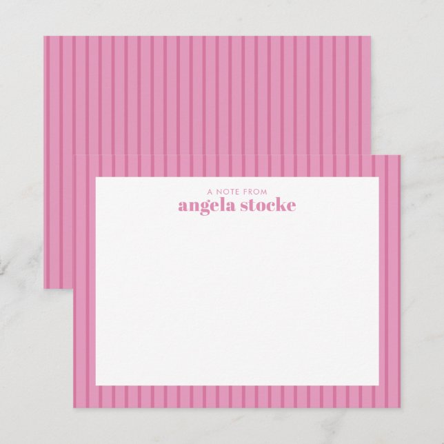 Personlig rosa randig  anteckningskort (Fram/baksida)