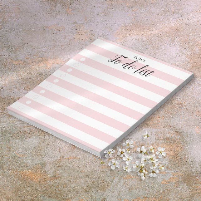 Personlig Rosa Randig Att-göra-lista Anteckningsblock (Personalized Blush Pink Striped To-Do List Notepad)
