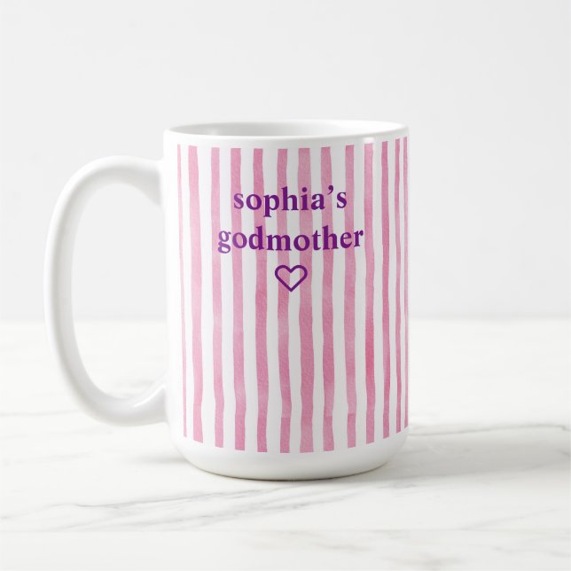 Personlig rosa randig gudmor kaffemugg (Vänster)
