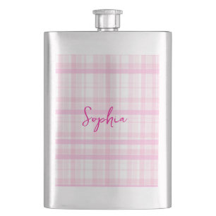 Personlig rosa randig klassisk flaska med namn fickplunta