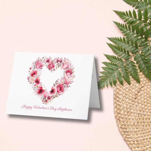 Personlig Rosa Red Blommigt Heart Valentindagen Tack Kort (Floral Pink Red Heart Valentine's Day Card. Personalize your message)