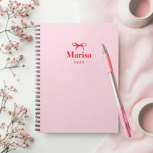 Personlig Rosa & Red Bow Namn Anteckningsbok