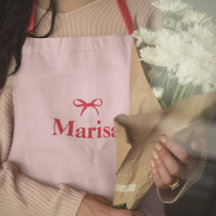 Personlig Rosa & Red Bow Namn Apron | ANPASSNINGSB
