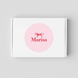 Personlig Rosa & Red Bow Namn Runt Klistermärke