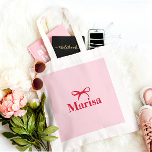 Personlig Rosa & Red Bow Namn Tygkasse
