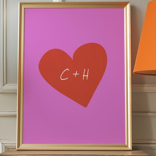 Personlig Rosa Red Heart Kärlek Par Initialer Poster (Skapare uppladdad)