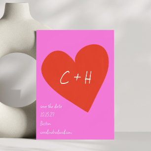 Personlig Rosa Red Heart Kärlek Par Initialer Spara Datumet