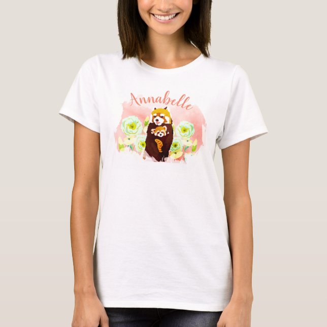 Personlig Rosa Red Panda Mamma Baby T-shirt (Framsida)
