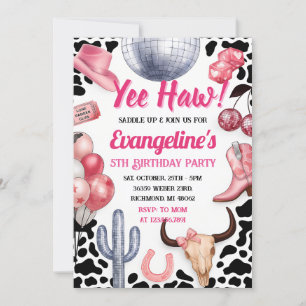 Personlig Rosa Retro Cowgirl Birthday Inbjudningar