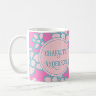 Personlig Rosa Retro Flower Kaffemugg