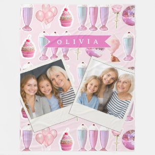 Personlig Rosa Retro Milkshake Söt Coquette Fleecefilt