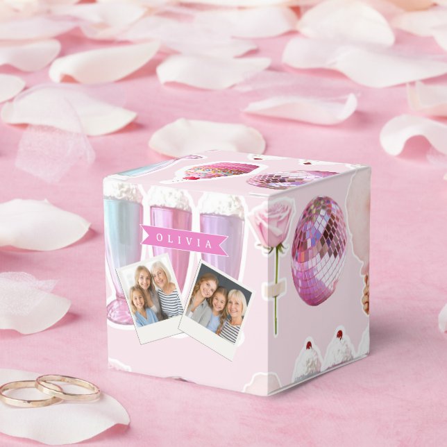 Personlig Rosa Retro Milkshake Söt Coquette Presentaskar (Bröllop)