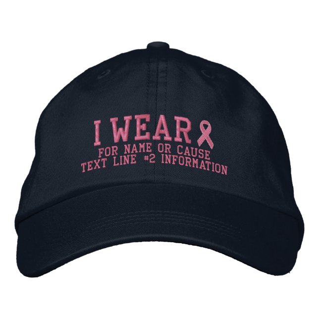 Personlig Rosa Ribbon Awareness Embroidery Broderad Keps (Framsida)