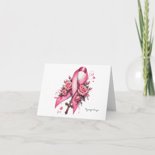 Personlig Rosa Ribbon med Rosary Prayer Kort (Framsida)