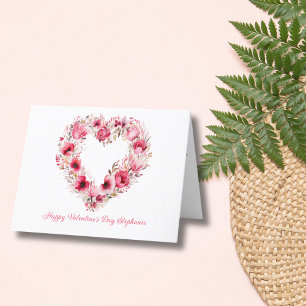 Personlig Rosa Röd Blommig Hjärtans Dag Tack Kort