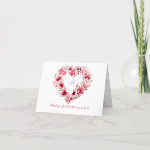 Personlig Rosa Röd Blommig Hjärtformad Bröllop Tack Kort