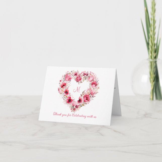 Personlig Rosa Röd Blommig Hjärtformad Bröllop Tack Kort (Framsida)
